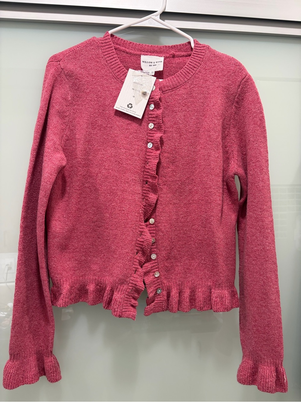 Willow & Wynn Pink Ruffle-Trim Button Cardigan